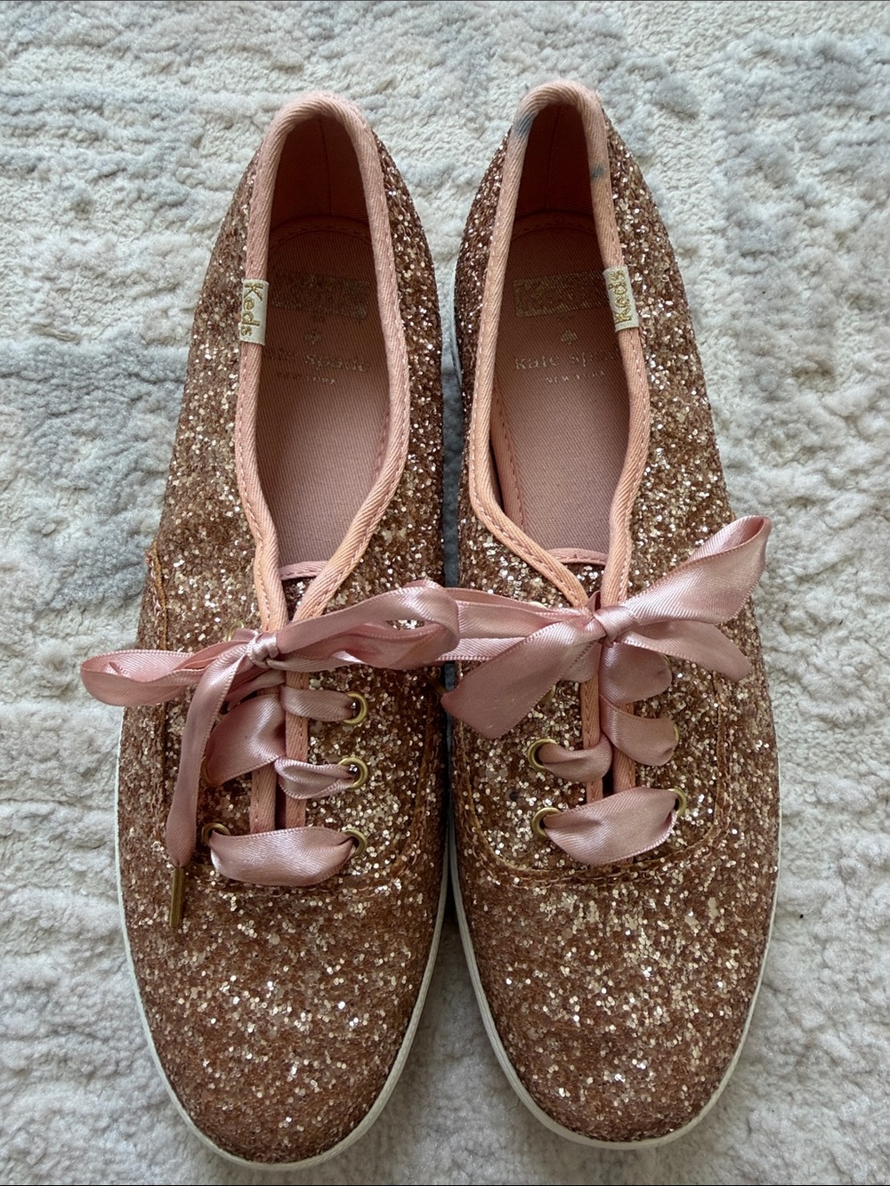 Keds/Kate Spade Glitter Ribbon Sneakers in Rose Pink